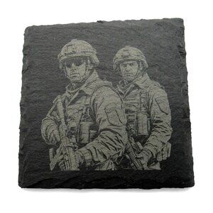MILITARY Soldiers Gray Slate Square COASTERS Set of 4